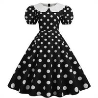 Ljetne haljine za žene, kratka ležerna haljina u obliku polka dot kratkih rukava s okruglim vratom, crna 2 inča