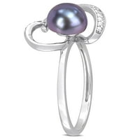 Ženski prsten otvorenog srca u srebrnom srebru od srebra s crnim kultiviranim slatkovodnim biserima i dijamantom