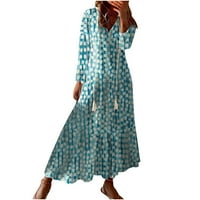 Haljine za žene modna ženska ležerna haljina širokog kroja s izrezom u obliku slova U i dugim rukavima, duga haljina Na vezanje s