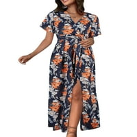 _ / Ženska ljetna haljina za plažu u boemskom stilu s cvjetnim printom havajska duga haljina Na vezanje Maksi putničke haljine kratkih
