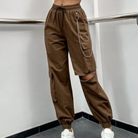 Ženske teretne hlače ravne široke široke hlače, duge hlače za slobodno vrijeme, hlače s elastičnim strukom i džepovima