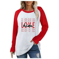 Ženska majica za Valentinovo pulover s dugim rukavima s printom, ležerna tunika s okruglim vratom, vrhovi u bijeloj boji