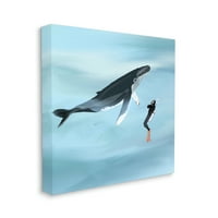 Stupell podvodni ronilac i kitovi prijatelji pejzažni slikarski galerija zamotana platno print zidna umjetnost