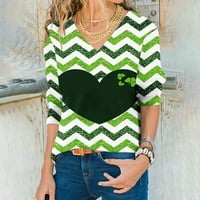 Moderna ženska ležerna široka majica s izrezom u obliku slova u i dugim rukavima s printom jesenska bluza pulover vrhovi