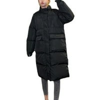 Ženski topli zadebljani kaput od A-liste, zimska odvojiva majica s kapuljačom, jednobojni široki dugi kaput za žene Plus Size, crna