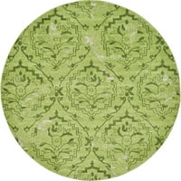 Jedinstvena tkalačka damask prostirka zelena maslina 8 'okrugla tradicionalna savršena za blagovaonicu ulaz u krevet soba za djecu