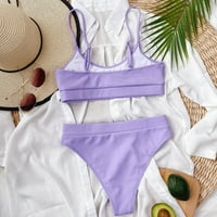 Kupaći kostimi za Žene Jednobojni bikini set s okruglim vratom špageti naramenice visokog struka dva Rebrasta kupaća kostima