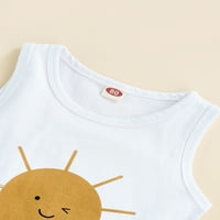 Ljetni set odjeće za malu djecu, prsluk bez rukava s okruglim vratom s printom sunca + kratke hlače s elastičnim strukom i džepovima