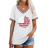 Ljetne košulje za žene, bluze za Dan neovisnosti za Dan neovisnosti za Žene, Ležerne domoljubne košulje kratkih rukava U bijeloj