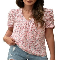 Ženska majica s cvjetnim printom s cvjetnim printom, ležerna bluza od tunike kratkih rukava, šifonski vrhovi za plažu, široka majica