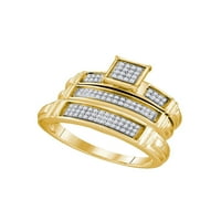 Žuto čvrsto srebro, njegovi i njezini dijamanti, odgovarajući par od tri prstena, vjenčani zaručnički prsten, Set karatnih zaručničkih