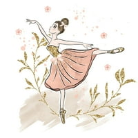 Elegantna balerina u akvarelu sa zlatnim umetkom od tkanine