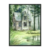 DesignArt 'stara ukrcana kuća u kućici Pine Forest' jezero uokvirena platno zidni umjetnički tisak