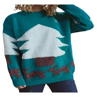 Ženski ružni Božićni džemper s dugim rukavima s okruglim vratom stablo žakard sjajni Jelen pleteni džemper jesen zima