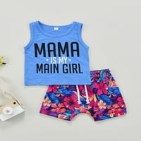 Ljetni set odjeće za plažu za male dječake, gornji dio Bez rukava s printom slova i kratke hlače s cvjetnim kravatama