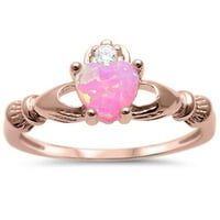 Ružičasti prsten od ružičastog zlata i srebra s ružičastim sintetičkim opalom, Veličina 6