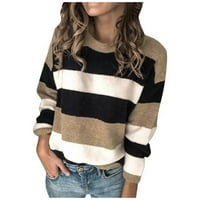 Ženski džemperi u jesenskoj boji s prugastim vratom s dugim rukavima pleteni pulover džemper majice džemper