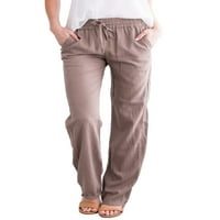 Ženske pamučne lanene duge hlače za slobodno vrijeme s elastičnim pojasom i širokim kravatama Ležerne hlače s džepovima