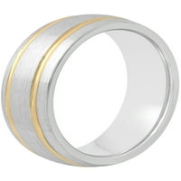 Muški kobalt dvostruko urezani zlatni ton prugasti vjenčani trak - muški prsten
