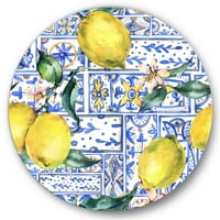 Dizajnerska umjetnost Geometrijski uzorak ukrasa limuna na plavoj boji tropski krug na metalnom zidu-disk od 11