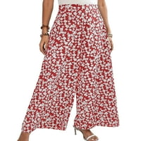 Ženske hlače s cvjetnim printom, široke Palazzo hlače, hlače za plažu, ljetne zelene hlače visokog struka