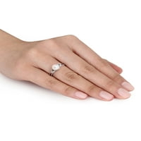 Ženski prsten od umjetnog slatkovodnog bisera i dijamanta od 10k bijelog zlata s podijeljenim biserima