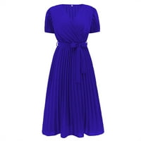 Ljetne haljine za žene, prošivena Midi haljina s kratkim rukavima, modna haljina za plažu s izrezom u obliku slova U, plava u obliku