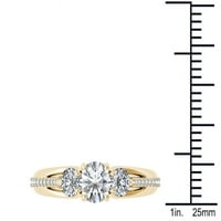 1- Karat T.W. Dijamantni euro stil tri kamena 14KT zaručnički prsten od žutog zlata