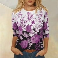 Ženska košulja, majice za žene, ležerna ljetna košulja, majice, modne bluze s okruglim vratom i rukavima, Ljubičasta, Majica