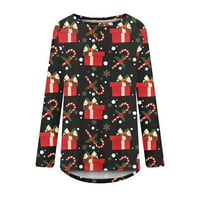 Ženske široke majice s dugim rukavima od 92 inča ležerna slatka bluza od snježne pahulje Okrugli vrat Rebrasta božićna majica crvena
