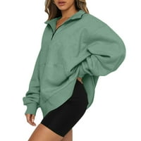 Dukserice za Žene Jednobojni pulover širokog kroja dukserica s kapuljačom s patentnim zatvaračem dugih rukava jesenska bluza odjeća