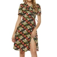 Ženska ljetna ležerna modna haljina s cvjetnim ovratnikom s kratkim rukavima
