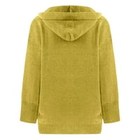 Tanki džemperi za žene jesenski jednobojni topli jednoredni Pleteni gornji dio s kapuljačom s džepovima žuti pulover za žene džemperi