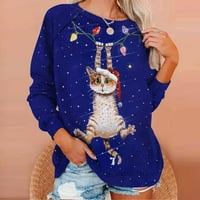 Ženske majice dugih rukava, predimenzionirana božićna majica za žene sa slatkim printom, puloveri, majice dugih rukava s okruglim