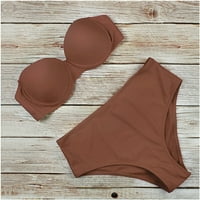 Ženski kupaći kostim seksi jednobojni kupaći kostim s naramenicama visokog struka odjeća za plažu bikini set