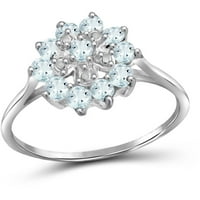 0. Carat T.G.W. Akvamarinski dragulj i karat T.W. Bijeli dijamantni sterling srebrni cvjetni prsten