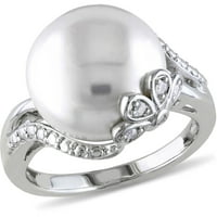 Koktel prsten od sterling srebra s bijelim kultiviranim slatkovodnim biserima i dijamantom