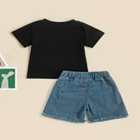 Ljetna odjeća za dječake u Aucklandu, majica s printom slova, traperice, kratke hlače, ljetna odjeća u crnoj boji od 3 godine