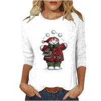Ženske majice s kapuljačom s rukavima, majice s rukavima, Božićni Print, Okrugli vrat, mekani pulover, košulja, odjeća, bijela