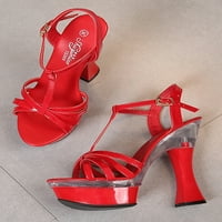 _ / Ženske vjenčane udobne vodootporne sandale na petu; ženske neklizajuće sandale s masivnom platformom; crvene 5,5