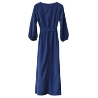 Ženske mini haljine s dugim rukavima s okruglim vratom, jednobojna ljetna haljina u tamnoplavoj boji 3 inča