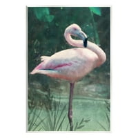 Stupell Industries Flamingo tropska ribnjak ribnjak životinje i insekti slikaju se neradani umjetnički print zid umjetnosti