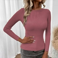 Ženska majica za jesen / zimu jednobojni pulover s okruglim vratom s dugim rukavima pleteni džemper za vježbanje majica za žene ružičasti