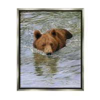Smeđi medvjed jezero jezero s prskanjem životinja i insekata fotografije luster siva uokvirena umjetnička print zidna umjetnost