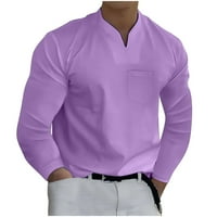 Majice s dugim rukavima za muškarce Muška ležerna jednobojna sportska odjeća s izrezom u obliku slova U i dugim rukavima za fitness