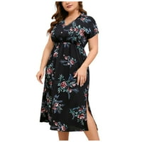 Plus-size ljetna haljina za žene, boho haljine s kratkim rukavima s cvjetnim printom, labave, lepršave Ležerne sarafane u A-listi