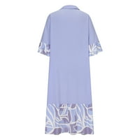 Aktivna haljina lepršava ljetna haljina za žene A kroja s dugim rukavima s printom u ljubičastoj boji;
