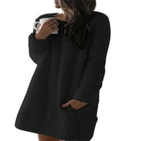 Ženska haljina od džempera s okruglim vratom, kratke minidresses dugih rukava, lepršavo, pahuljasto runo, crna 3 inča