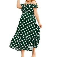 Ženska valovita haljina u točkicama s volanima ležerna haljina za odmor na plaži zelena duga suknja s naramenicama