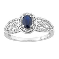 10K bijelo zlato Sapphire & Carat T.W. Dijamantni ovalni halo prsten